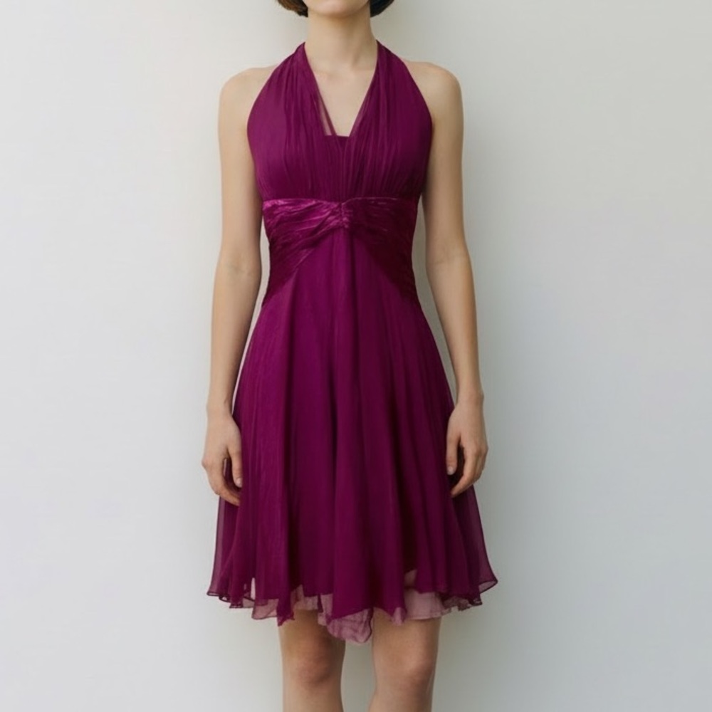 Maggy London Y2K Dress Womens 8 Babydoll Halter 100% Silk Feminine Hoco 90s